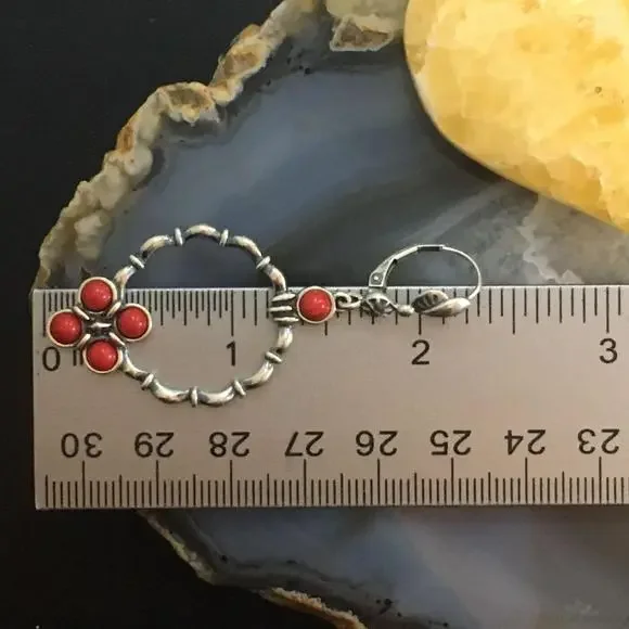 Carolyn Pollack Sterling 5 Red Jasper Decorated Hoop Dangle Earrings For Women - Picture 10 of 10